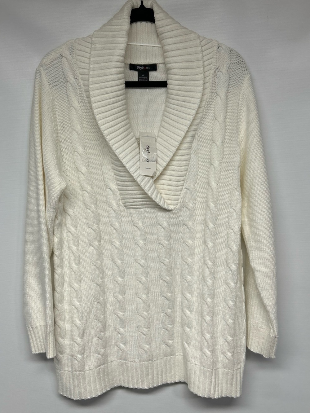 Style & Co. Cream Cable-Knit Shawl-Collar V-Neck Sweater
